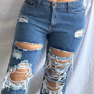 Fashion Nova Blue Distressed Denim Baggy Jeans